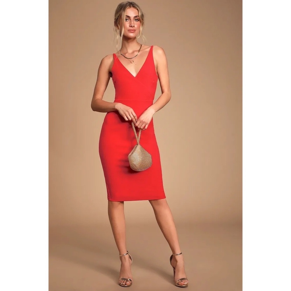 Alia Red Backless Bodycon Midi Dress NWOT